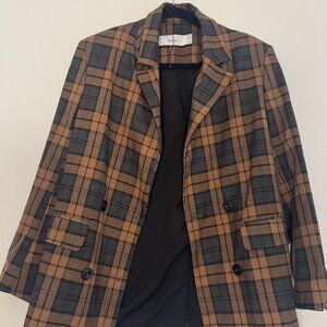 Bershka Plaid Blazer (XS) w/ Matching Skirt (S) Set